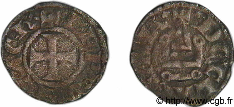 CRUSADES - PRINCIPALITY OF ACHAEA - CHARLES II OF ANJOU Denier VF