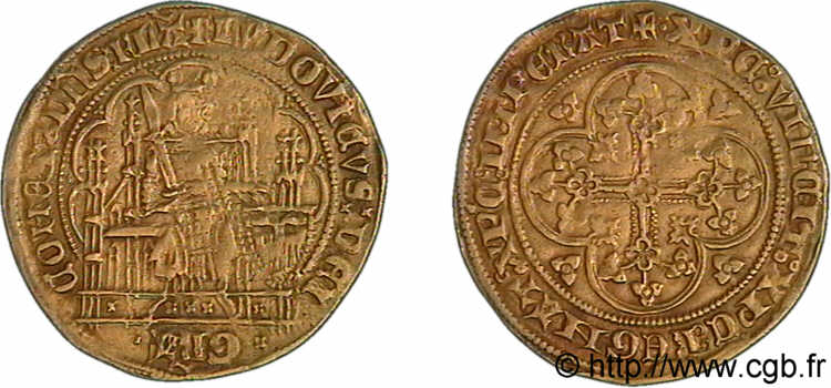 COUNTY OF FLANDRE - LOUIS OF MALE Demi-écu d or à l aigle ou demi-réal à l aigle c. 1352/3 Bruges XF