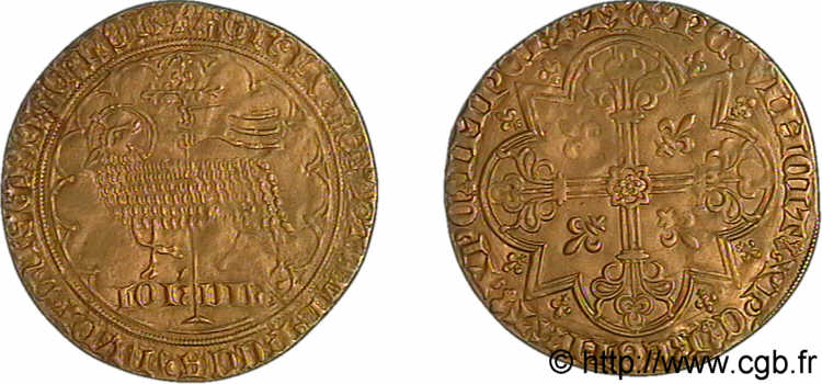 BRABANT - DUCHY OF BRABANT - JOANNA AND WENCESLAUS Grand mouton d or c. 1366 Vilvorde XF