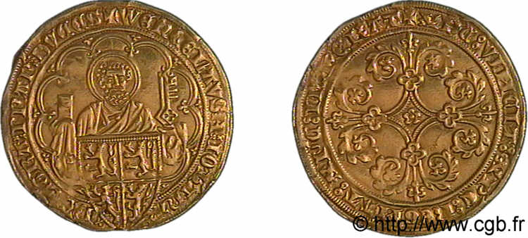 BRABANT - DUCHÉ DE BRABANT - JEANNE ET WENCESLAS Pieter d or ou gouden peter ou piètre d or c. 1380-1381 Louvain fVZ