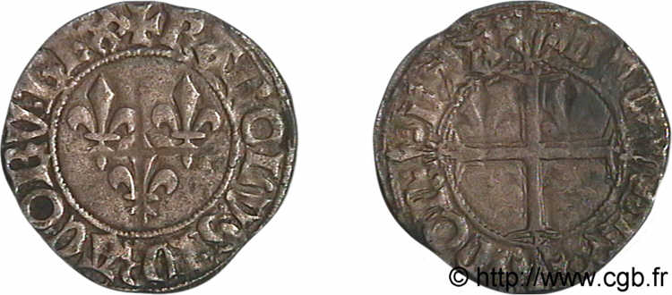 CHARLES VI  THE MAD  OR  THE WELL-BELOVED  Double tournois n.d. Toulouse fVZ