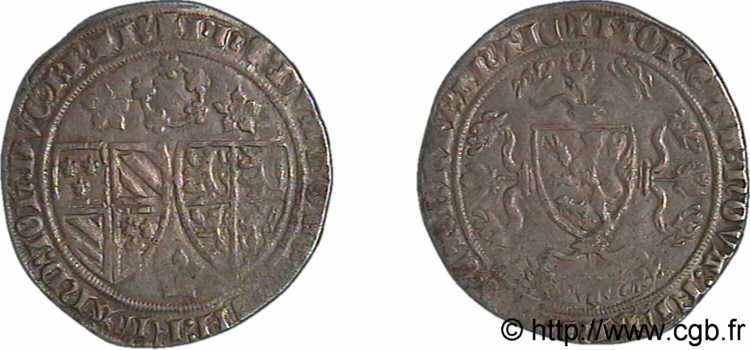 FLANDRE - COMTÉ DE FLANDRE - PHILIPPE LE HARDI ET JEANNE DE BRABANT Gros  roosbeker  c.1384 Malines TTB+