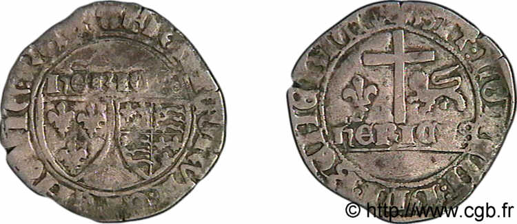 HENRY VI DE LANCASTRE - ROI DE FRANCE (1422-1453) - ROI D ANGLETERRE (1422-1461) et (1470-1471) Blanc aux écus 23/11/1422 Troyes TB+