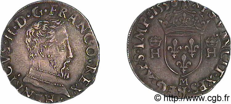 HENRY II Demi-teston à la tête nue, 5e type 1556 Toulouse AU