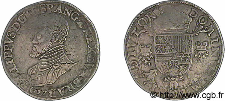 SPANISH LOW COUNTRIES - DUCHY OF BRABANT - PHILIPPE II Écu philippe ou daldre philippus 1557 Anvers BB