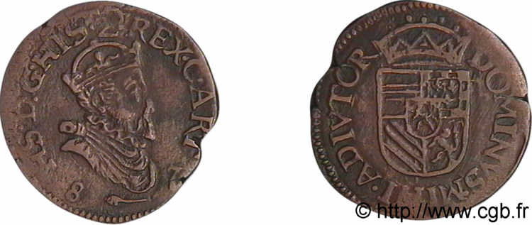 PAYS-BAS ESPAGNOLS - DUCHÉ DE BRABANT - PHILIPPE II D ESPAGNE Liard 1587 Arras TTB