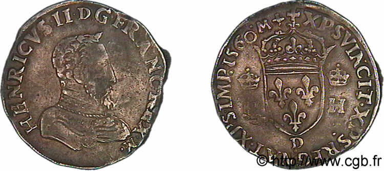 FRANCIS II. COINAGE AT THE NAME OF HENRY II Teston à la tête nue, 1er type 1560 Lyon XF