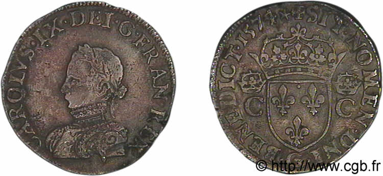 HENRY III. COINAGE AT THE NAME OF CHARLES IX Teston, 2e type 1575 Poitiers XF/AU