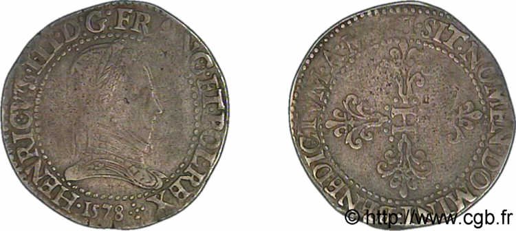 HENRY III Franc au col plat 1578 Lyon q.BB