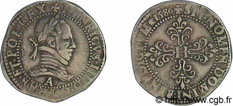 HENRY III Franc au col plat 1586 Paris XF
