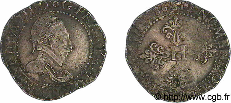 HENRY III Franc au col plat 1586 Rouen q.BB/BB