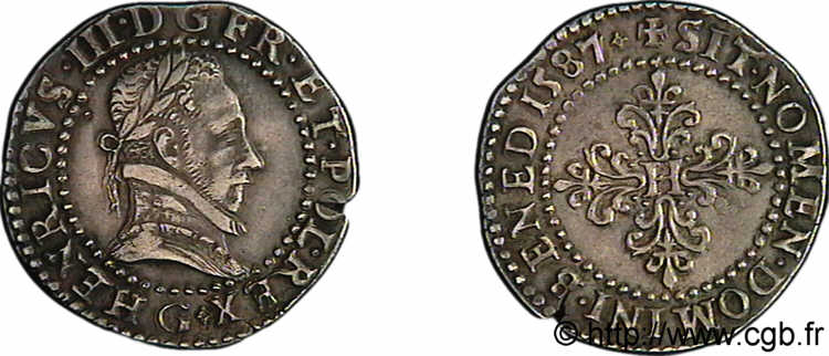 HENRY III Demi-franc au col plat 1587 Poitiers AU