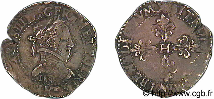 HENRY III Demi-franc au col plat 1589 Bordeaux XF