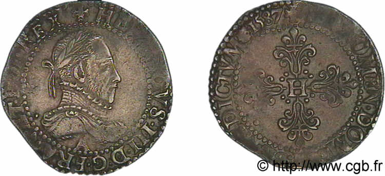 HENRI III Demi-franc au col gaufré 1587 Paris TTB+