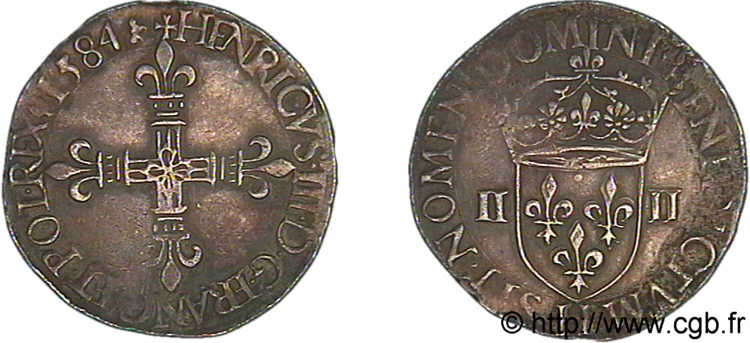 HENRY III Quart d écu, croix de face 1584 La Rochelle MBC+