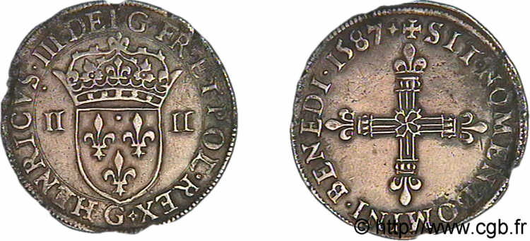 HENRY III Quart d écu, écu de face 1587 Poitiers MBC+