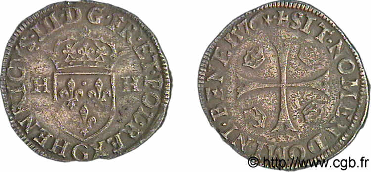 HENRY III Douzain aux deux H, 1er type 1576 Poitiers XF