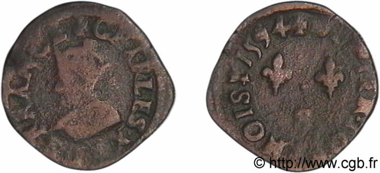 CHARLES X, CARDINAL OF BOURBON Denier tournois, type de Troyes 1594 Troyes VF