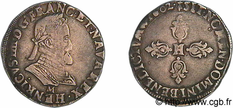 HENRI IV LE GRAND Demi-franc, type de Toulouse 1602 Toulouse TTB