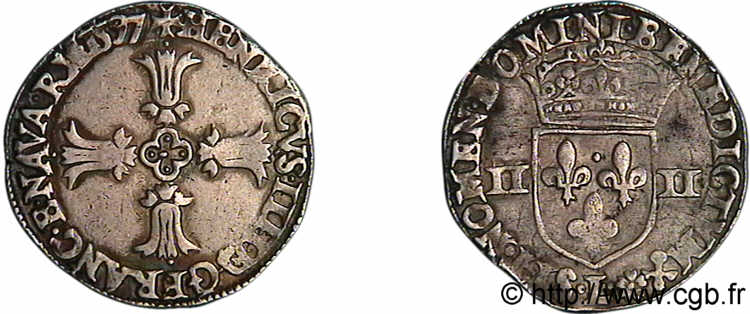 HENRY IV Quart d écu, croix feuillue de face 1597 Bayonne SS