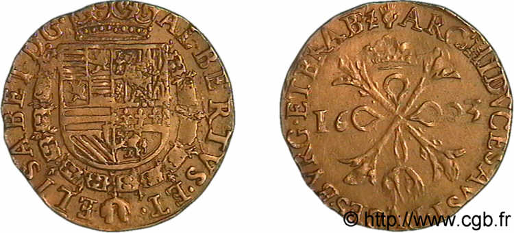 SPANISH NETHERLANDS - BRABANT - DUCHY OF BRABANT - ALBERT AND ISABELLA Double albertin 1603 Anvers XF