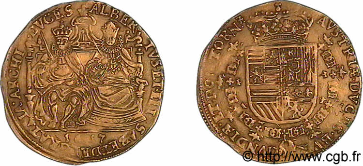 PAYS-BAS ESPAGNOLS - TOURNAI - ALBERT ET ISABELLE Double souverain 1617 Tournai XF