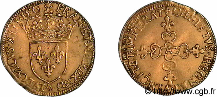 LOUIS XIII  Écu d or au soleil, à la croix anillée fleurdelisée 1615 Paris SS