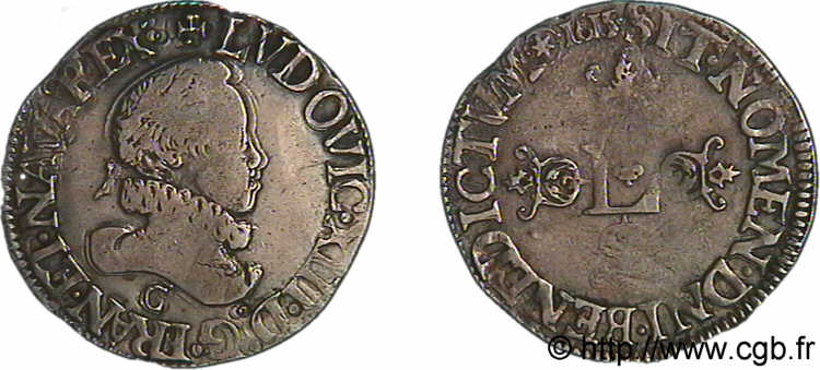 LOUIS XIII  Demi-franc au grand buste lauré et au col fraisé 1615 Saint-Lô VF