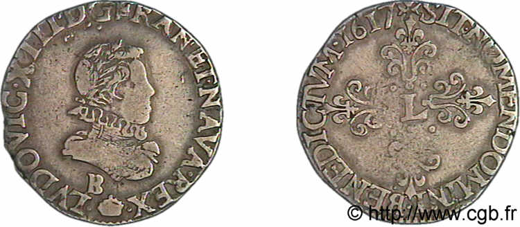 LOUIS XIII  Demi-franc au buste adolescent de Rouen 1617 Rouen VF