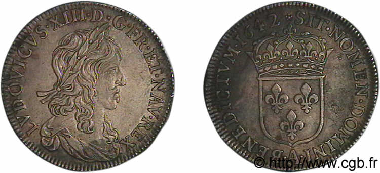 LOUIS XIII LE JUSTE Demi-écu, buste drapé (1er buste de Jean Warin) 1642 Paris, Monnaie de Matignon SUP