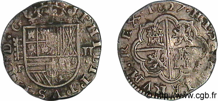 SPAIN - KINGDOM OF SPAIN - PHILIP IV Deux réaux 1627 Ségovie XF