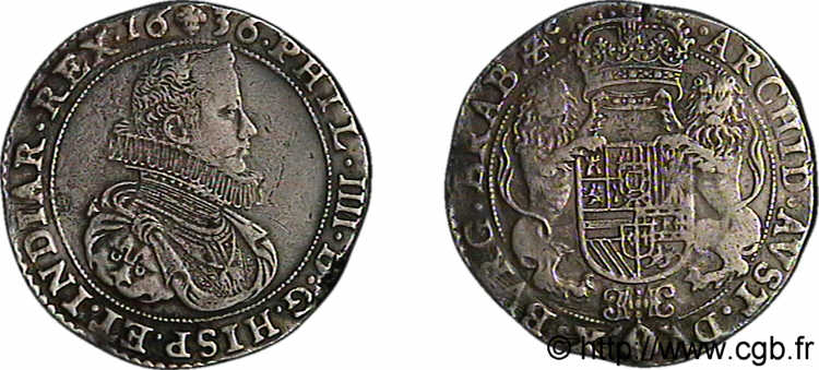 PAYS-BAS ESPAGNOLS - DUCHÉ DE BRABANT - PHILIPPE IV Ducaton, 1er type 1636 Bruxelles TTB