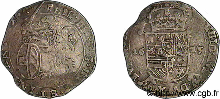 SPANISH NETHERLANDS - COUNTY OF FLANDERS - PHILIP IV Escalin 1623 Bruges VF