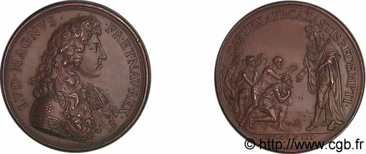 LOUIS XIV LE GRAND OU LE ROI SOLEIL Médaille BR 50 commémorant la libération d esclaves français détenus à Alger en 1663 SUP