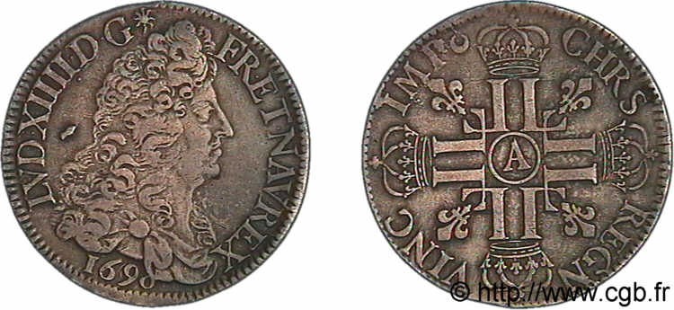 LOUIS XIV  THE SUN KING  Écu aux huit L, 1er type 1690 Paris BB/q.SPL