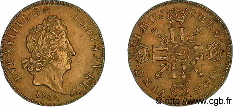 LOUIS XIV  THE SUN KING  Demi-louis aux huit L et aux insignes 1702 Paris AU