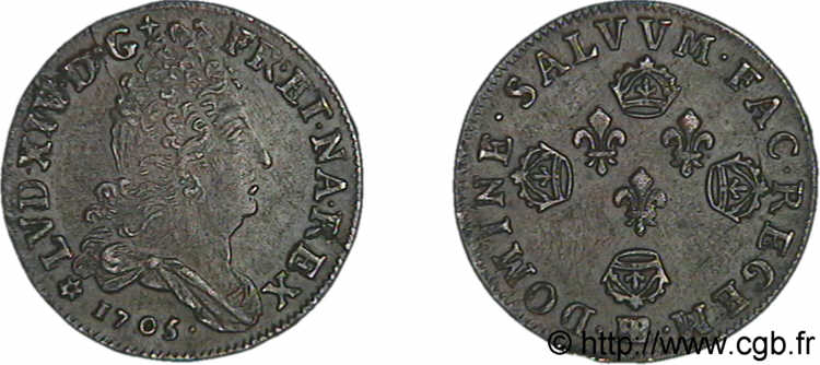 LOUIS XIV &nbsp;THE SUN KING&nbsp; Dix sols aux quatre couronnes 1705 Strasbourg VZ