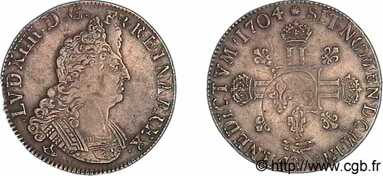 LOUIS XIV  THE SUN KING  Écu aux huit L, 2e type 1704 Limoges SS/fSS