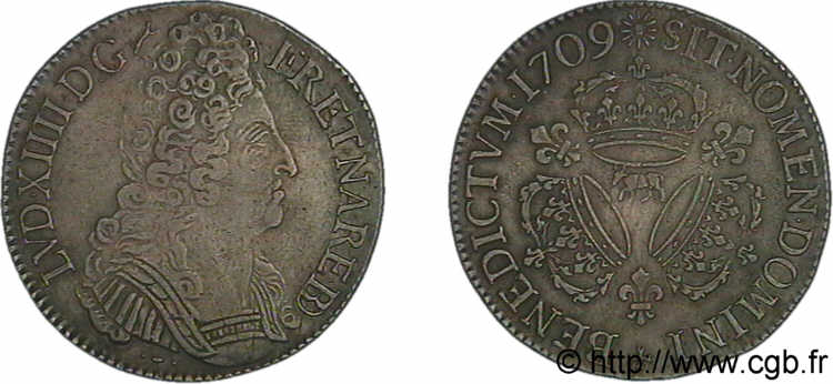 LOUIS XIV  THE SUN KING  Écu aux trois couronnes de Béarn 1709 Pau BB