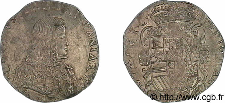 ITALY - DUCHY OF MILAN - CHARLES II OF SPAIN Scudo Carolus ou écu Charles 1676 Milan AU