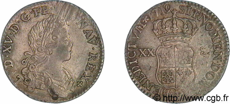 LOUIS XV DIT LE BIEN AIMÉ XX sols de Navarre 1719 Paris TTB+