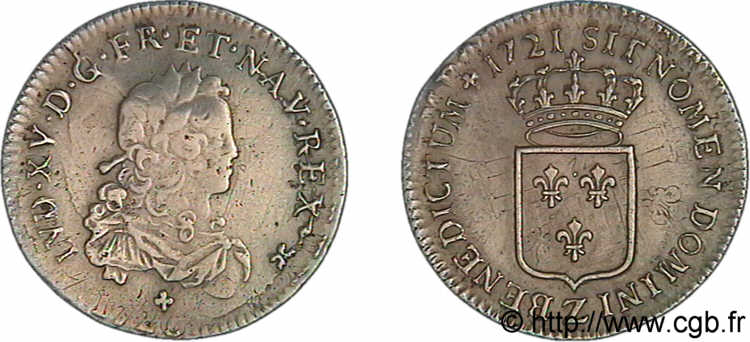 LOUIS XV DIT LE BIEN AIMÉ Tiers d&nbsp;écu de France 1721 Grenoble TB+/TTB