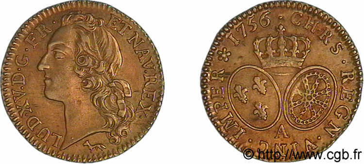 LOUIS XV DIT LE BIEN AIMÉ Louis d’or aux écus ovales, tête ceinte d’un bandeau 1756 Paris TTB+