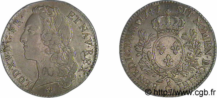 LOUIS XV  THE WELL-BELOVED  Demi-écu aux branches d’olivier, tête ceinte d’un bandeau 1747 Poitiers BB