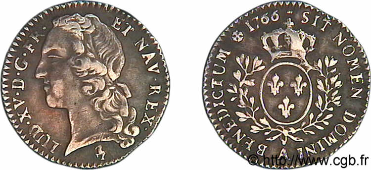 LOUIS XV  THE WELL-BELOVED  Dixième d écu aux branches d’olivier, tête ceinte d’un bandeau 1766 Paris SS