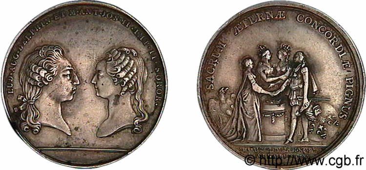 AMOUR ET MARIAGE Médaille en argent du mariage du dauphin Louis et de l archiduchesse Marie-Antoinette VZ/fVZ