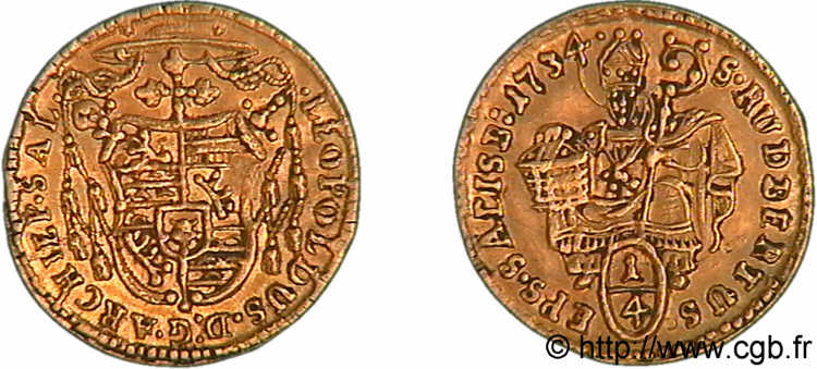 AUSTRIA - ARCHBISHOPRIC OF SALZBURG - LEOPOLD ANTON ELEUTHERIUS, BARON OF FIRMIAN Quart de ducat AU