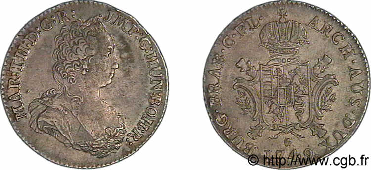 PAYS-BAS AUTRICHIENS - DUCHÉ DE BRABANT - MARIE-THÉRÈSE Demi-ducaton d argent 1749 Anvers TTB/TTB+