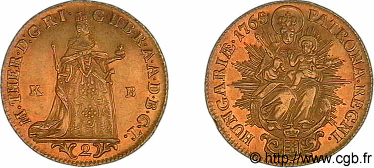 HONGRIE - ROYAUME DE HONGRIE - MARIE-THÉRÈSE Double ducat 1765 Kremnitz SUP