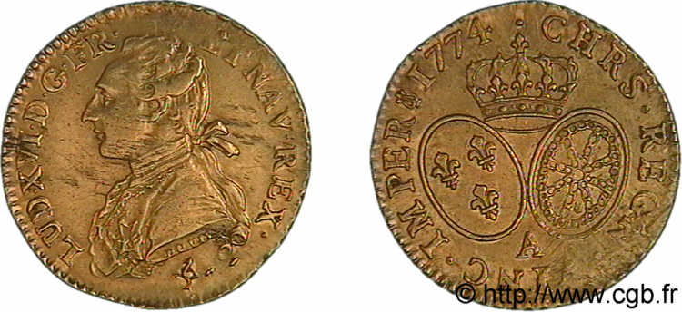 LOUIS XVI Louis d’or aux écus ovales 1774 Paris AU